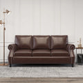 Divano a 3 posti moderno marrone scuro in ecopelle da 80" con gambe in legno di betulla e borchie