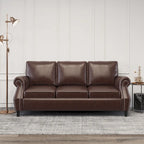 Divano a 3 posti moderno marrone scuro in ecopelle da 80" con gambe in legno di betulla e borchie