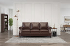 Dark Brown Modern 80 Faux Leather 3-Seater Sofa with Birch Wood Legs and Nailheads