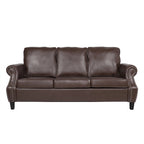 Divano a 3 posti moderno marrone scuro in ecopelle da 80" con gambe in legno di betulla e borchie