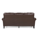 Divano a 3 posti moderno marrone scuro in ecopelle da 80" con gambe in legno di betulla e borchie