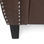 Divano a 3 posti moderno marrone scuro in ecopelle da 80" con gambe in legno di betulla e borchie