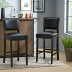 30.5" Sgabello da bar moderno con schienale in pelle, seduta imbottita, finiture con borchie, gambe in legno massello per bar, sala da pranzo, soggiorno, caffè