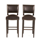 30.5" Sgabello da bar moderno con schienale in pelle, seduta imbottita, finiture con borchie, gambe in legno massello per bar, sala da pranzo, soggiorno, caffè