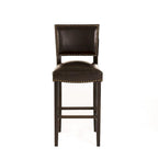30.5" Sgabello da bar moderno con schienale in pelle, seduta imbottita, finiture con borchie, gambe in legno massello per bar, sala da pranzo, soggiorno, caffè
