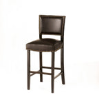 30.5" Sgabello da bar moderno con schienale in pelle, seduta imbottita, finiture con borchie, gambe in legno massello per bar, sala da pranzo, soggiorno, caffè