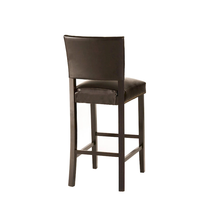 30.5" Sgabello da bar moderno con schienale in pelle, seduta imbottita, finiture con borchie, gambe in legno massello per bar, sala da pranzo, soggiorno, caffè
