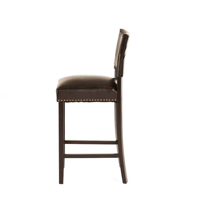 30.5" Sgabello da bar moderno con schienale in pelle, seduta imbottita, finiture con borchie, gambe in legno massello per bar, sala da pranzo, soggiorno, caffè
