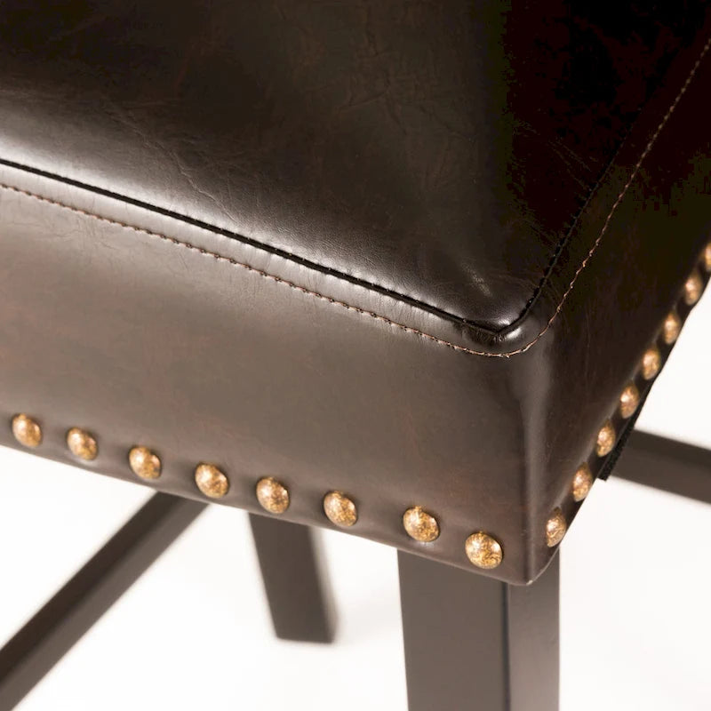 30.5" Sgabello da bar moderno con schienale in pelle, seduta imbottita, finiture con borchie, gambe in legno massello per bar, sala da pranzo, soggiorno, caffè