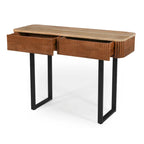 Consolle da ingresso moderna in legno massello con design a coste e contenitore