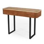 Consolle da ingresso moderna in legno massello con design a coste e contenitore