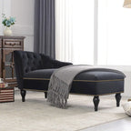 Chaise longue in velluto da 58" con borchie e gambe in legno