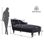 Chaise longue in velluto da 58" con borchie e gambe in legno