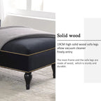 Chaise longue in velluto da 58" con borchie e gambe in legno