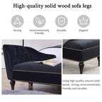 Chaise longue in velluto da 58" con borchie e gambe in legno