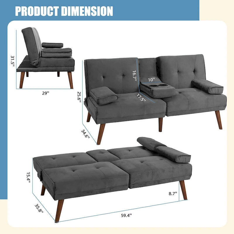 Divanetto piccolo da 60" – Divano letto convertibile 3-in-1 carino