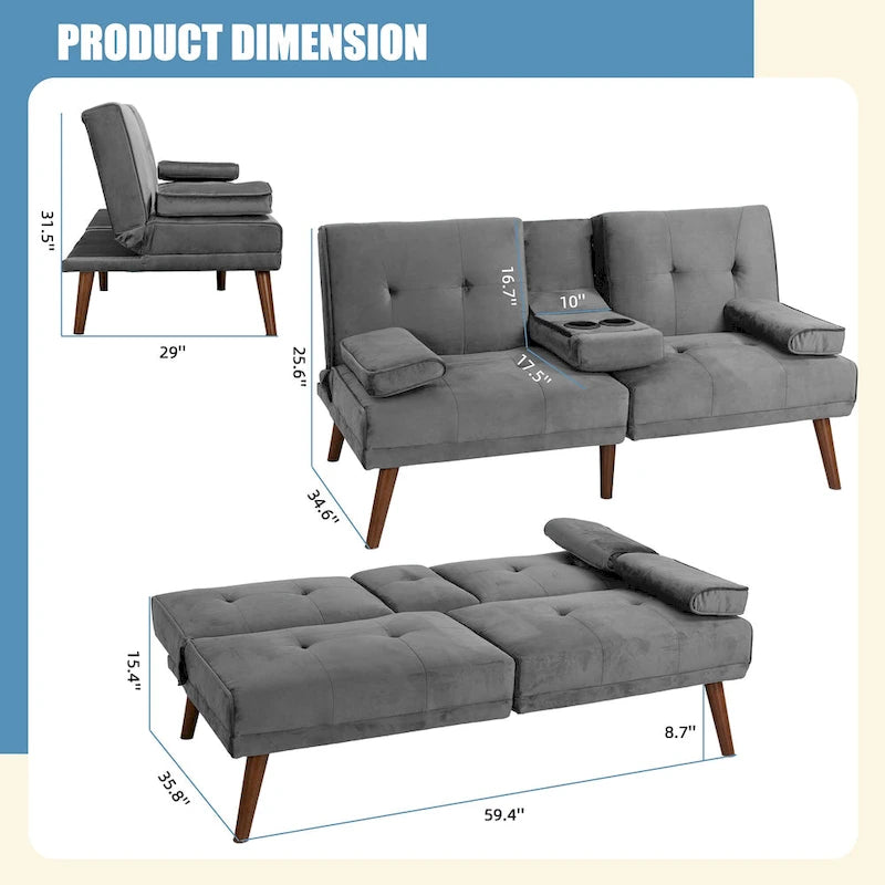 Divanetto piccolo da 60" – Divano letto convertibile 3-in-1 carino