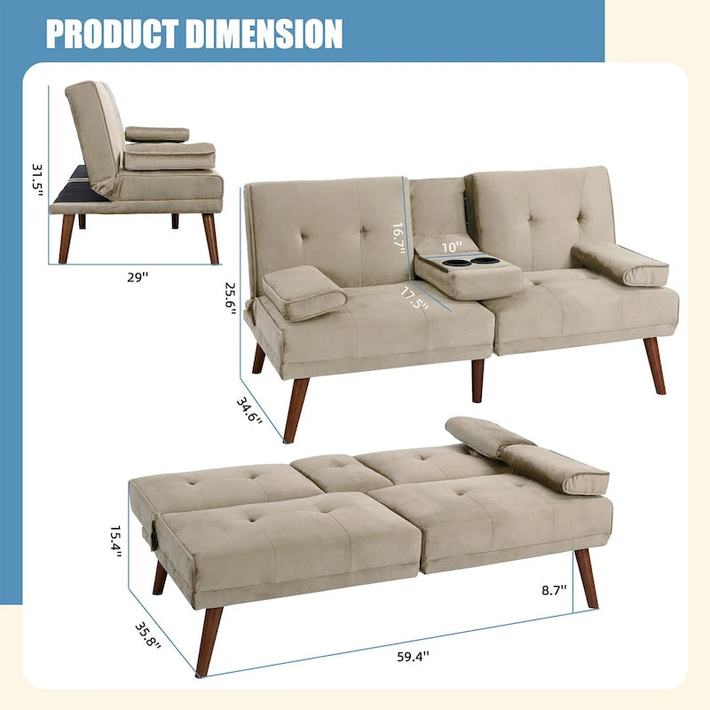 Divanetto piccolo da 60" – Divano letto convertibile 3-in-1 carino