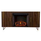 Mobile TV contemporaneo in legno marrone con caminetto elettrico, per TV fino a 52"