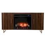 Mobile TV contemporaneo in legno marrone con caminetto elettrico, per TV fino a 52"