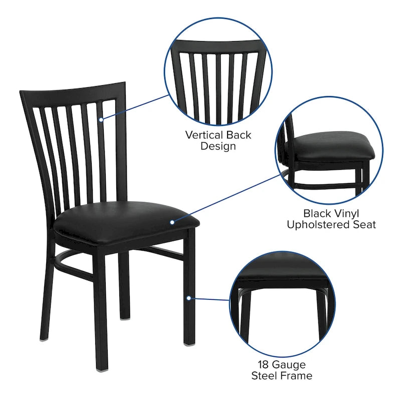 Sedia per ristorante in metallo con schienale a scuola - 17,25 L x 18,75 P x 34,75 H