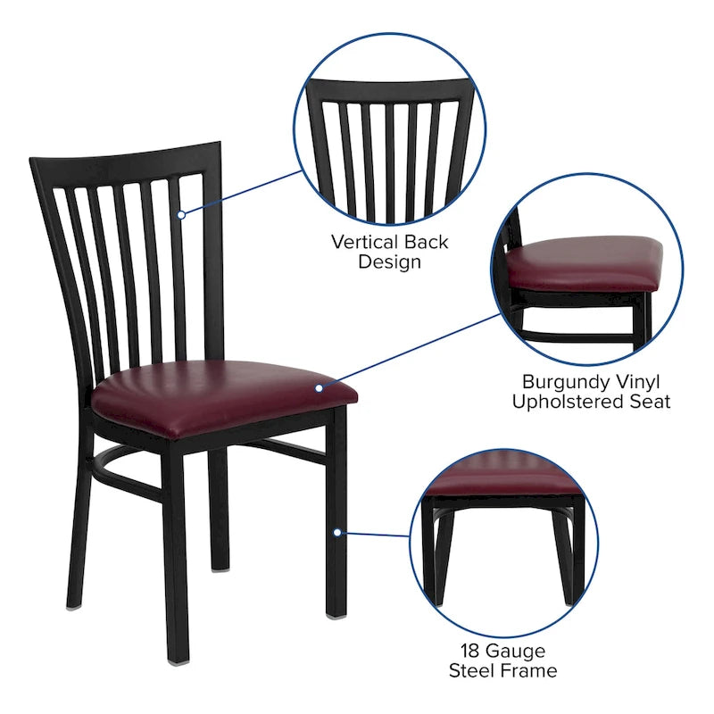 Sedia per ristorante in metallo con schienale a scuola - 17,25 L x 18,75 P x 34,75 H