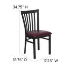 Sedia per ristorante in metallo con schienale a scuola - 17,25 L x 18,75 P x 34,75 H