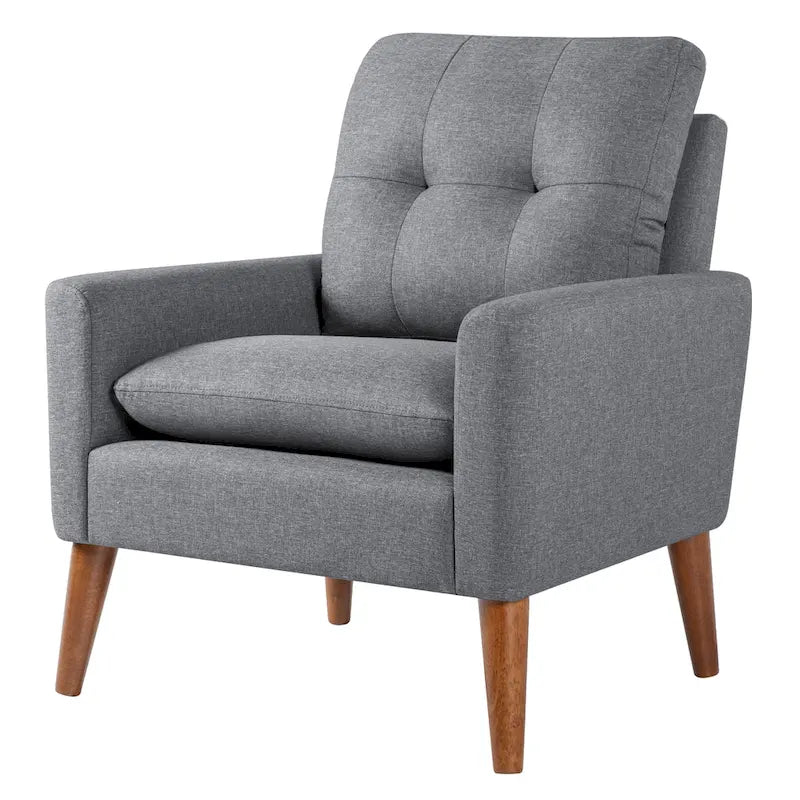 Poltrona con braccioli e rivestimento in tessuto moderno con gambe in legno – Grigio/Bianco sporco