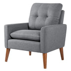 Poltrona con braccioli e rivestimento in tessuto moderno con gambe in legno – Grigio/Bianco sporco
