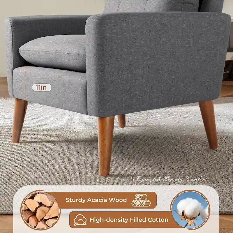 Poltrona con braccioli e rivestimento in tessuto moderno con gambe in legno – Grigio/Bianco sporco