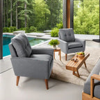 Poltrona con braccioli e rivestimento in tessuto moderno con gambe in legno – Grigio/Bianco sporco
