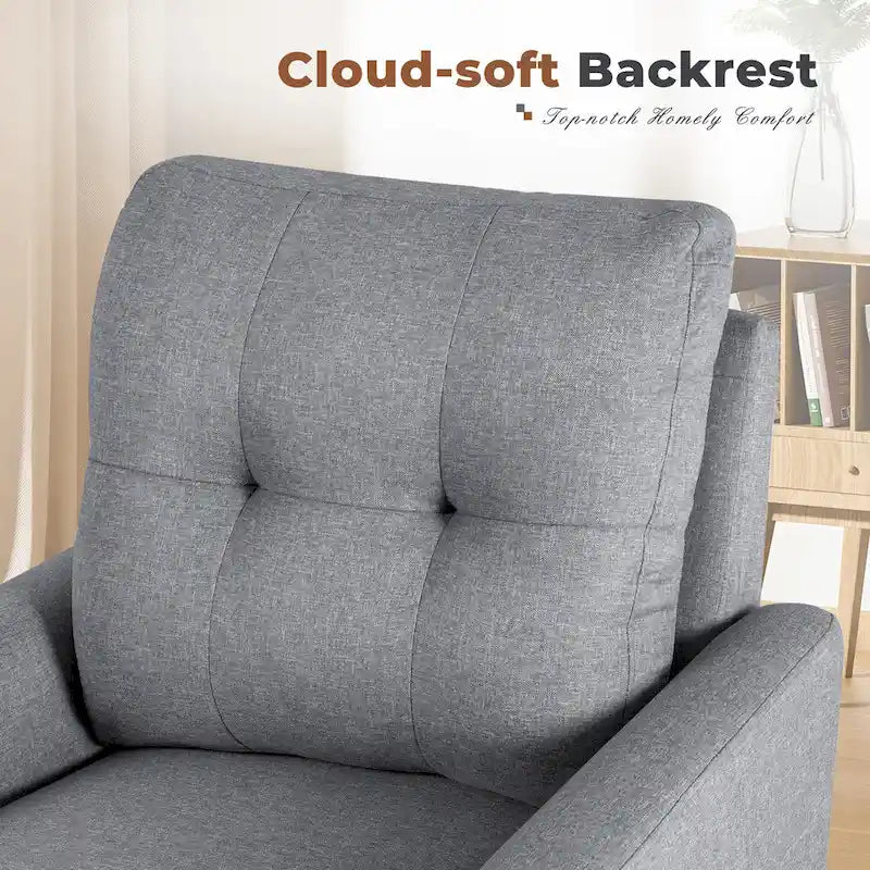 Poltrona con braccioli e rivestimento in tessuto moderno con gambe in legno – Grigio/Bianco sporco