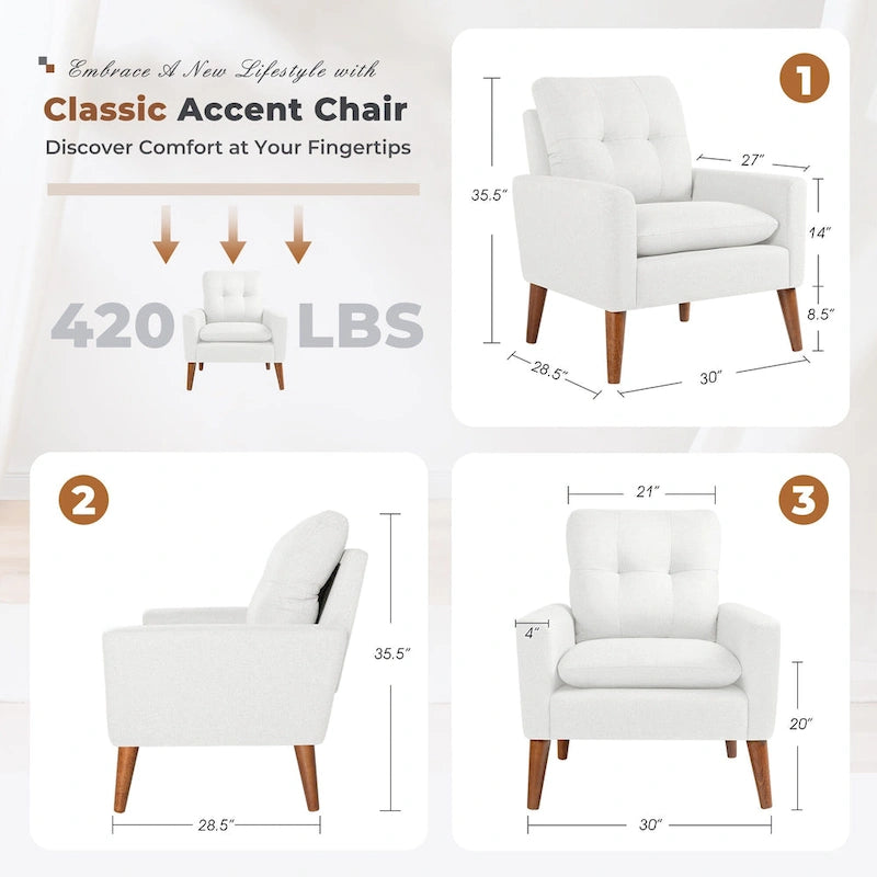 Poltrona con braccioli e rivestimento in tessuto moderno con gambe in legno – Grigio/Bianco sporco