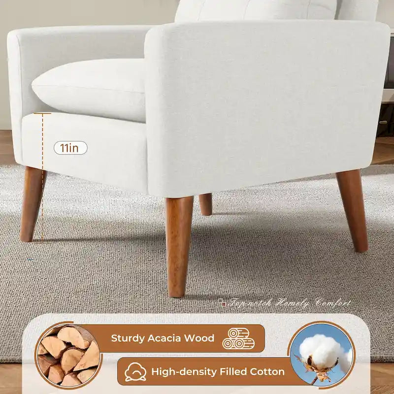 Poltrona con braccioli e rivestimento in tessuto moderno con gambe in legno – Grigio/Bianco sporco