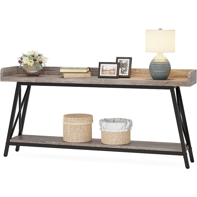 70.9 inch Long Entryway Table, Narrow Sofa Console Table Behind Couch Brown