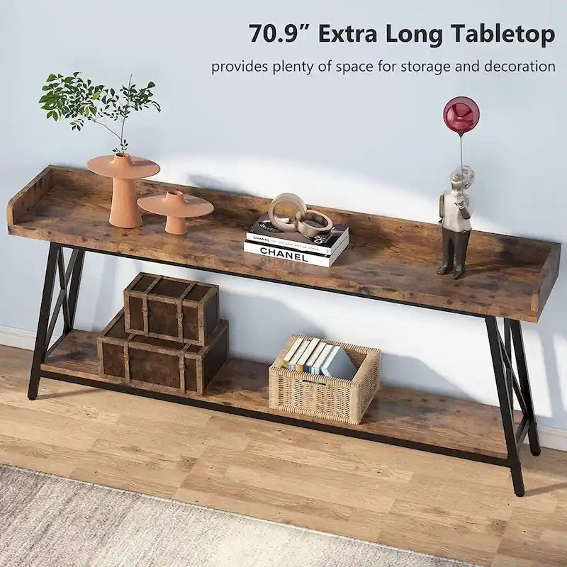 Tavolo da ingresso lungo 180 cm, Tavolino stretto da divano/consolle da dietro divano Marrone
