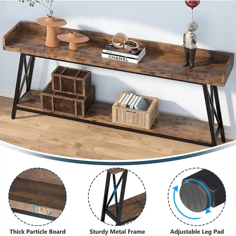 Tavolo da ingresso lungo 180 cm, Tavolino stretto da divano/consolle da dietro divano Marrone