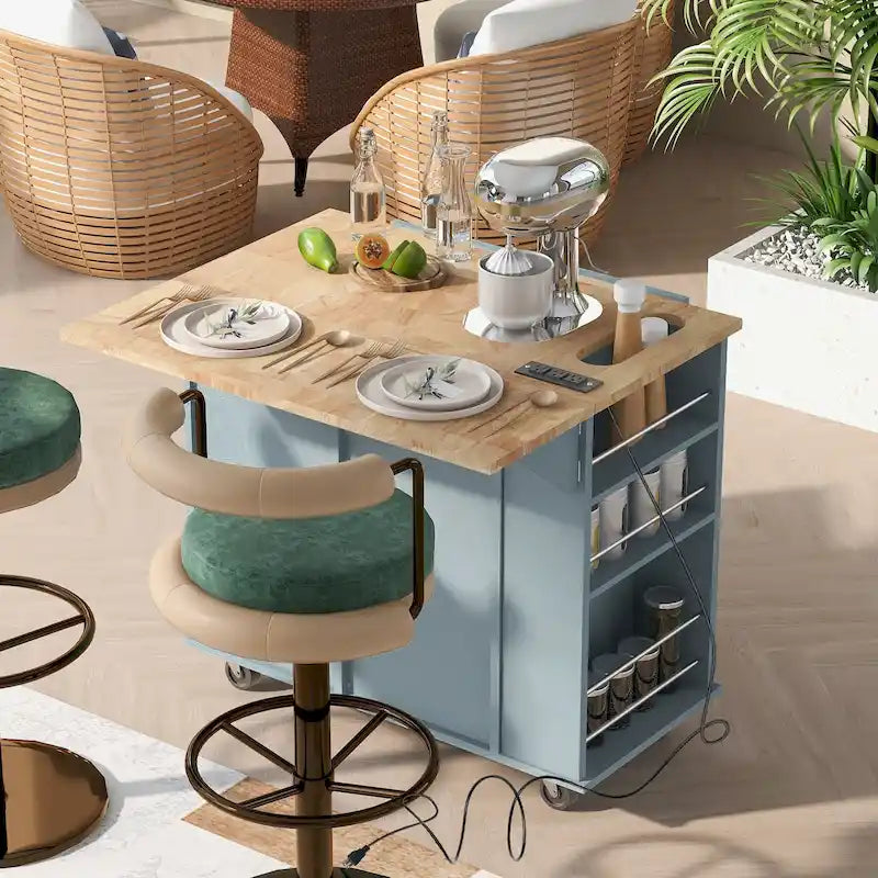 Isola da Cucina con Ripiano a Scomparsa e Presa Elettrica per Sala da Pranzo