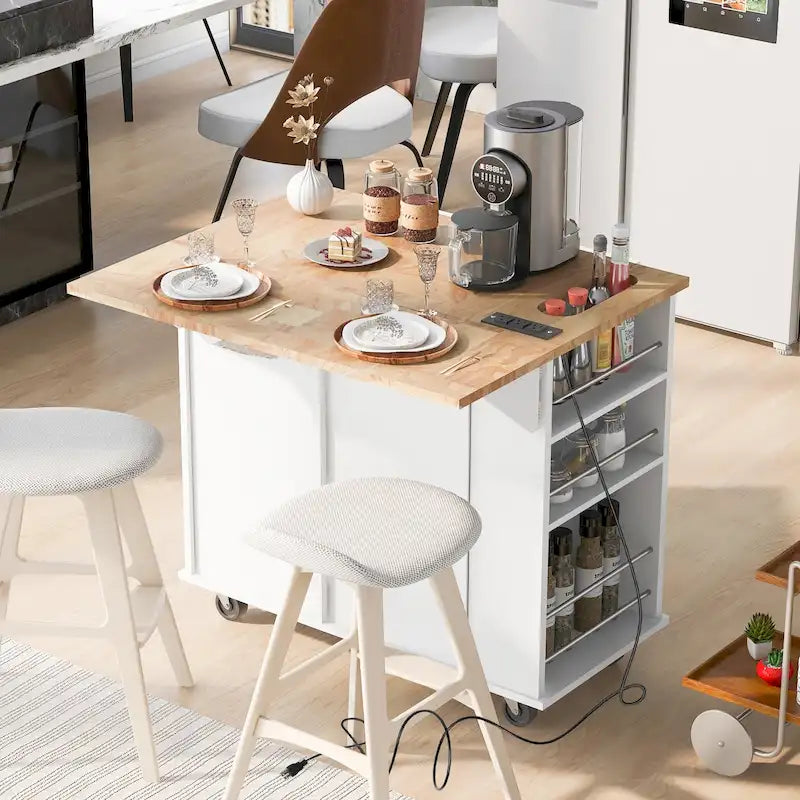 Isola da Cucina con Ripiano a Scomparsa e Presa Elettrica per Sala da Pranzo