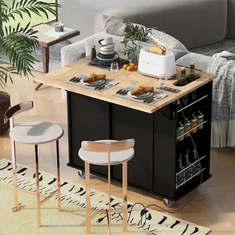 Isola da Cucina con Ripiano a Scomparsa e Presa Elettrica per Sala da Pranzo