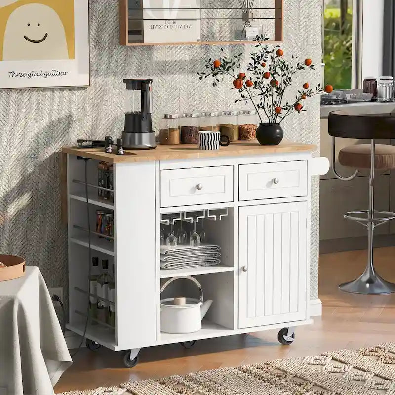 Isola da Cucina con Ripiano a Scomparsa e Presa Elettrica per Sala da Pranzo