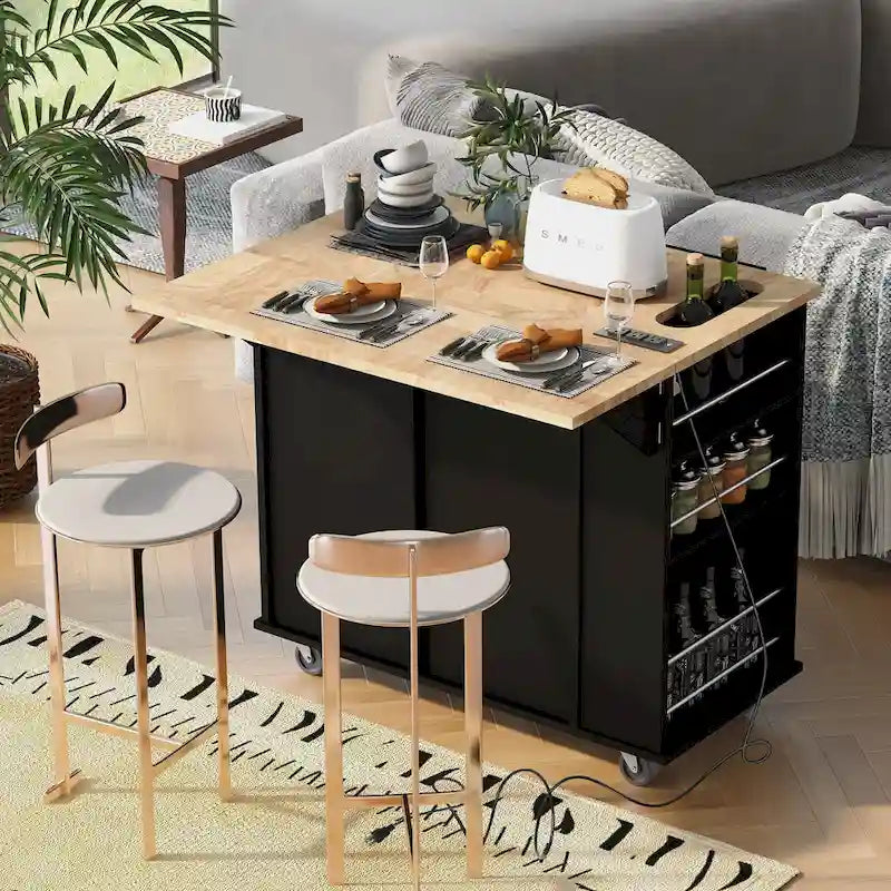 Isola da Cucina con Ripiano a Scomparsa e Presa Elettrica per Sala da Pranzo