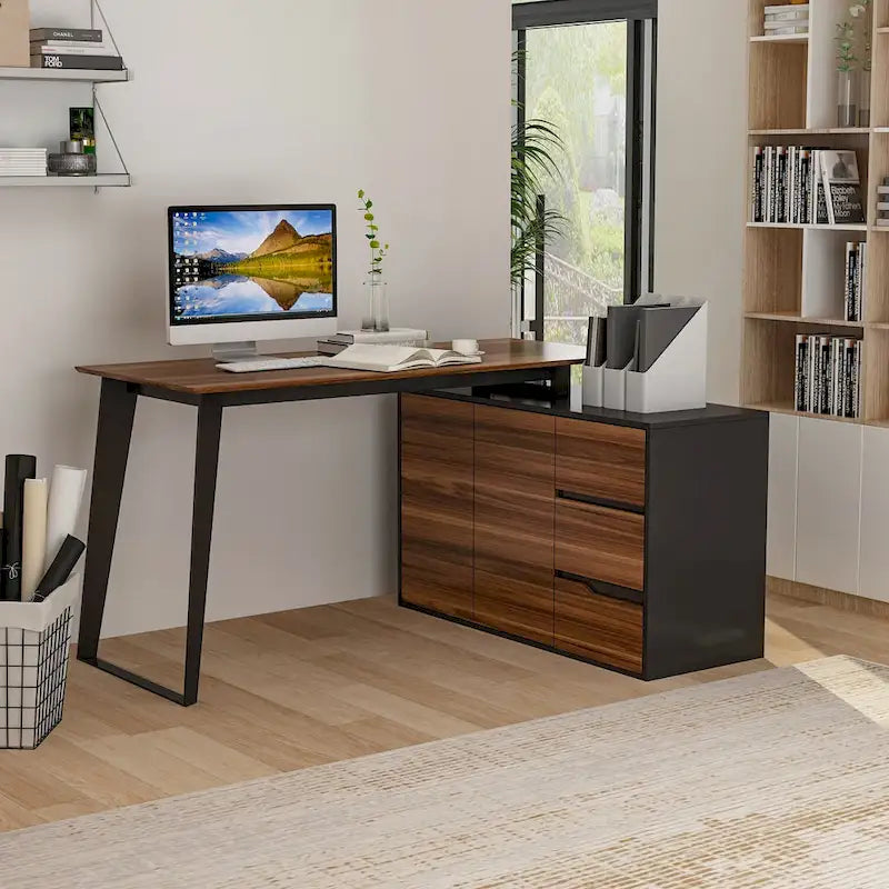 Scrivania angolare a L da 54,3" con mobile contenitore e 3 cassetti