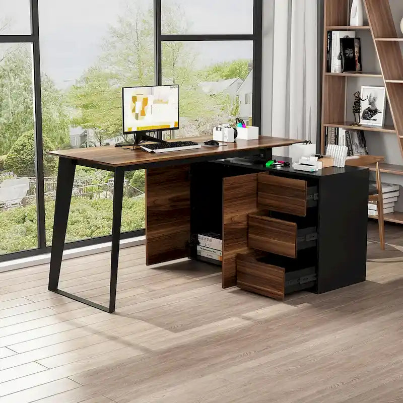 Scrivania angolare a L da 54,3" con mobile contenitore e 3 cassetti