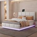 Letto imbottito con piattaforma e sistema di archiviazione idraulico, letto contenitore in PU Queen Size con luci a LED e caricatore USB