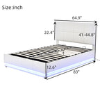 Letto imbottito con piattaforma e sistema di archiviazione idraulico, letto contenitore in PU Queen Size con luci a LED e caricatore USB