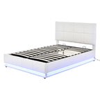 Letto imbottito con piattaforma e sistema di archiviazione idraulico, letto contenitore in PU Queen Size con luci a LED e caricatore USB