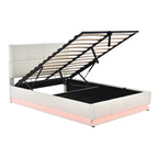 Letto imbottito con piattaforma e sistema di archiviazione idraulico, letto contenitore in PU Queen Size con luci a LED e caricatore USB