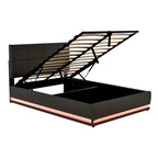 Letto imbottito con piattaforma e sistema di archiviazione idraulico, letto contenitore in PU Queen Size con luci a LED e caricatore USB