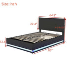 Letto imbottito con piattaforma e sistema di archiviazione idraulico, letto contenitore in PU Queen Size con luci a LED e caricatore USB